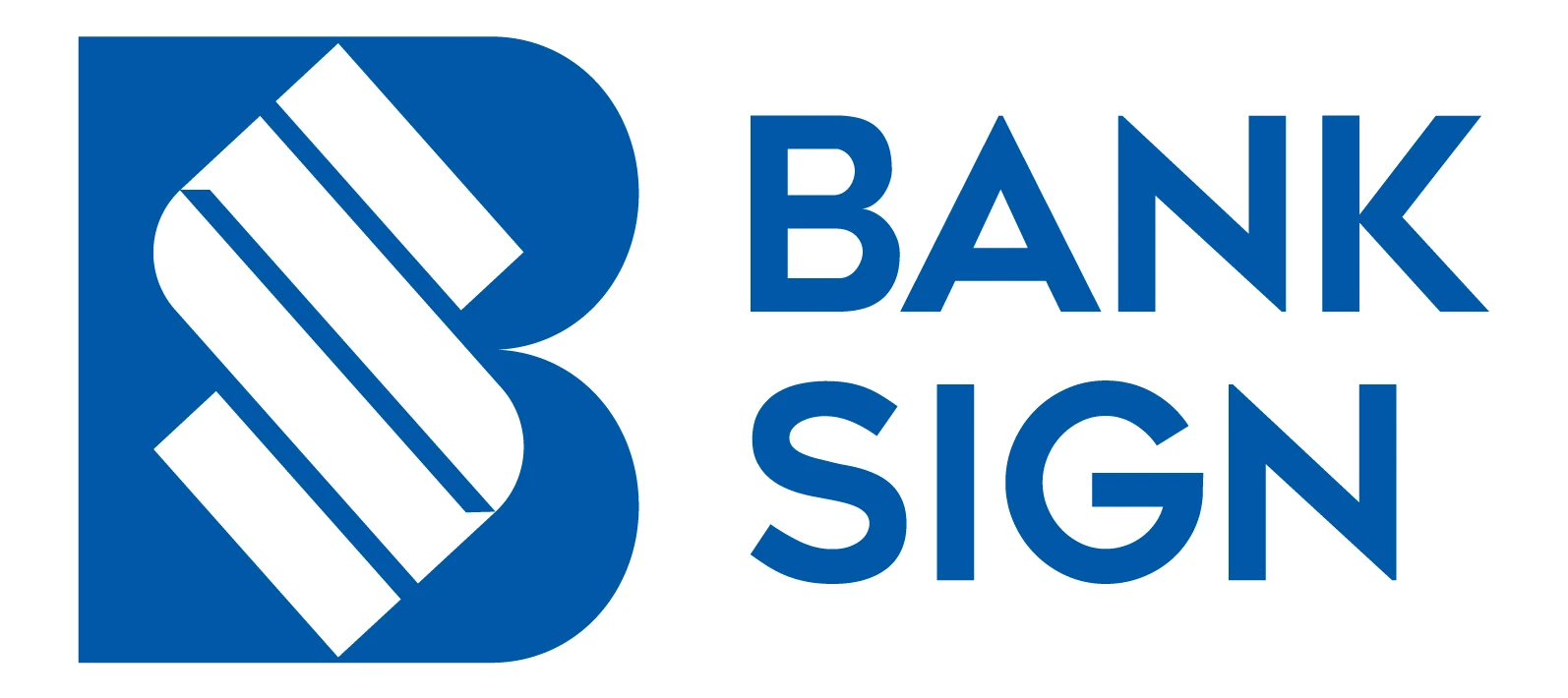 블루 컬러의 뱅크사인 B 심벌과 BANK SIGN 워드마크